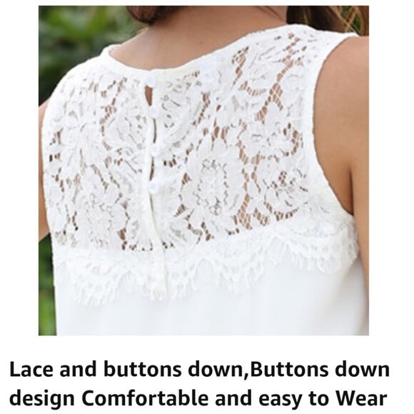 Leo Rosi Women's Lace Tank Top Sleeveless Pink Loose Chiffon Blouse Medi⦠- Picture 13 of 14